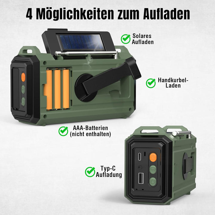 [11.500mAh Leistungskapazität] SW/AM/FM Kurbelradio Raddy SH-905, Solar Notfallradio, Tragbares Wied