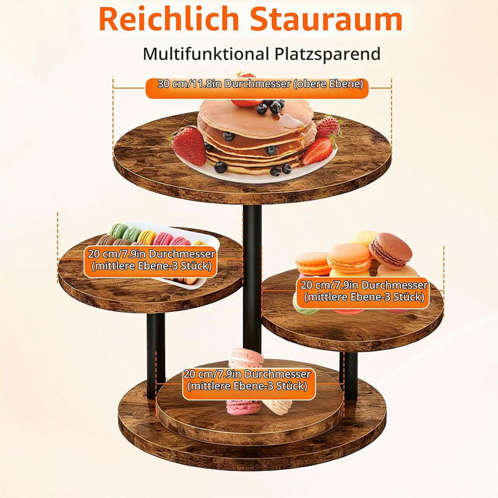 Cupcake-Ständer Aus Holz, Tortenständer 4 Etagen, Um 360° Drehbar, Formschön, Durchmesser 20/30 Cm,