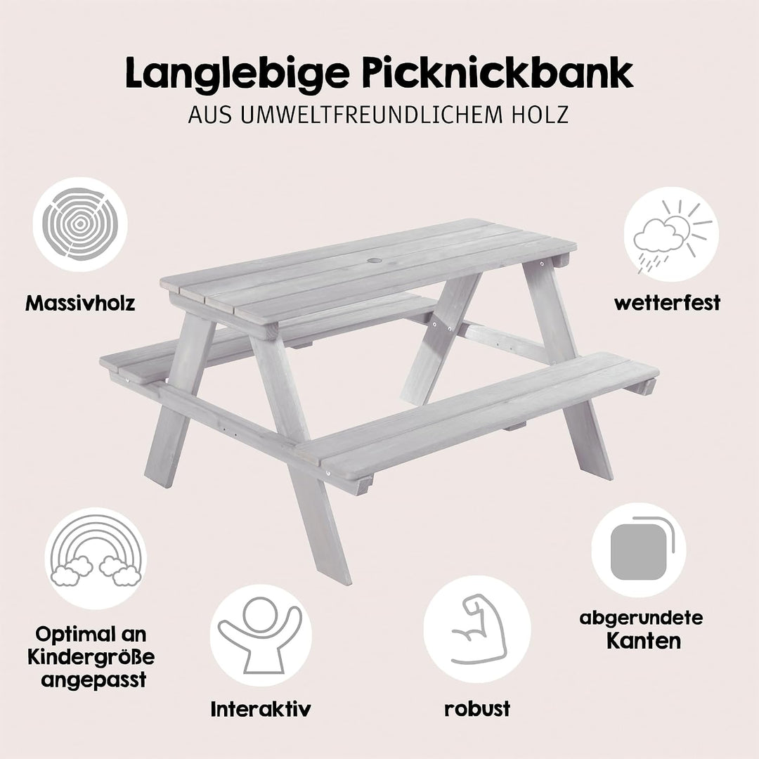roba Kinder Outdoor+ Sitzgruppe - Picknick for 4 - Garten Sitzgarnitur aus wetterfestem Massivholz -