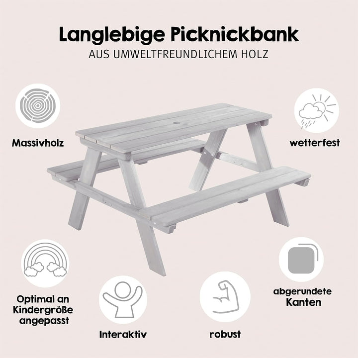 roba Kinder Outdoor+ Sitzgruppe - Picknick for 4 - Garten Sitzgarnitur aus wetterfestem Massivholz -