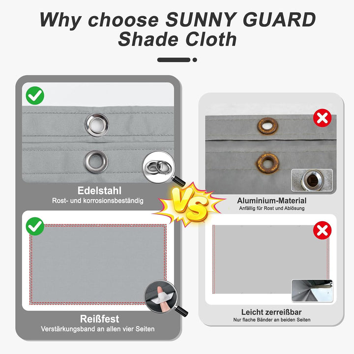 SUNNY GUARD Sonnensegel Wasserdicht 2x3m Rechteckig mit Ösen Segel Sonnenschutz Wetterfest UV Schutz