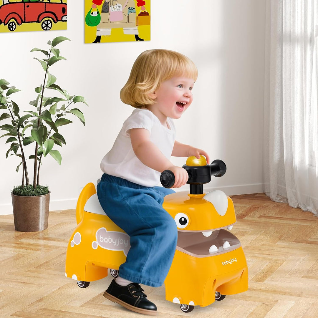 COSTWAY Rutschauto, Rutschfahrzeug mit Stauraum unter dem Sitz, Dinosaurier Schiebauto mit Lichter &
