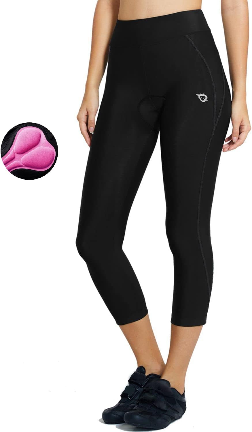 BALEAF Damen 3/4 Radlerhose Kurz Radhose Atmungsaktiv Fahrradhose Gepostert S 1-schwarz, S 1-schwarz