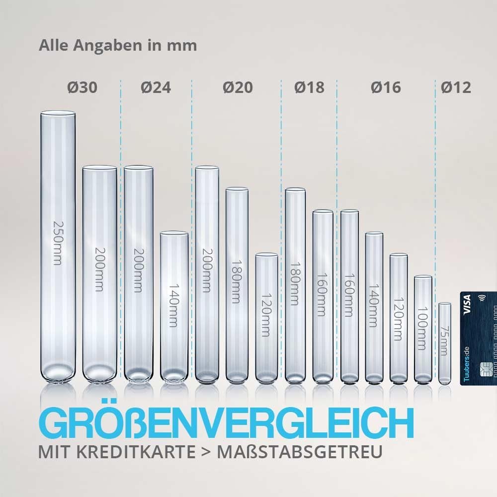 Tuuters Glas Reagenzglas mit Korken 25 Stück (160 x ø 18 mm) Gewürzgläser | Reagenzgläser für Blumen