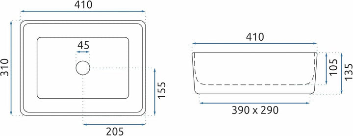 VBChome Waschbecken 41 x 31 cm klein rechteckiges Waschbecken Keramik Waschtisch Handwaschbecken AUF