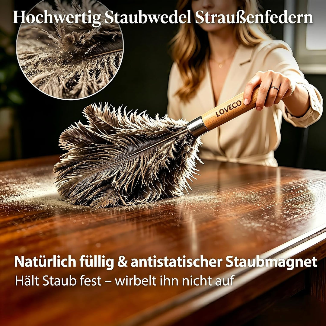 Loveco 2er Staubwedel Straussenfedern, Flauschig & Weich, Effektive Staubentfernung für Haushalt, Au