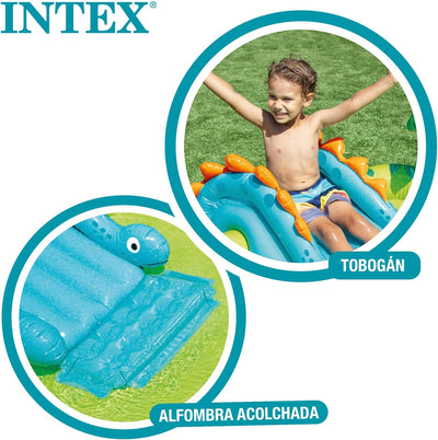 Intex 57166NP Spielplatz klein Dino dinausore Aufblasbares Spielfeld, Mehrfarbig