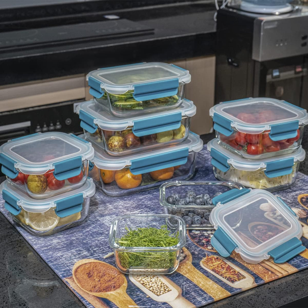 Glas-Frischhaltedosen Set Meal Prep Boxen für Lebensmittel,18 Teile (9 Behälter,9 Transparente Decke
