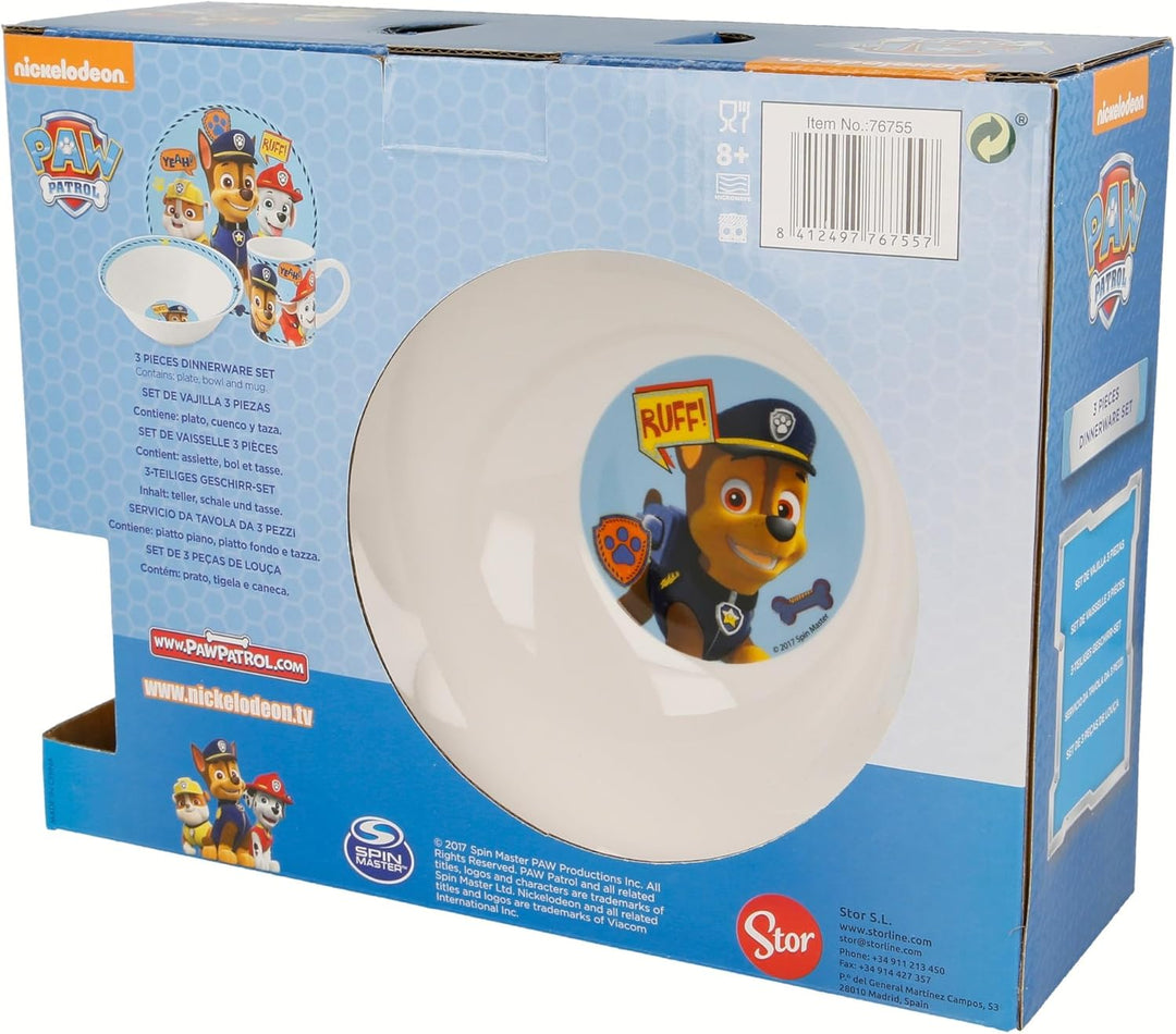 Geschirr-Frühstück-Set | Paw Patrol | 3-Teilig | Porzellan | Geschirr für Jungen