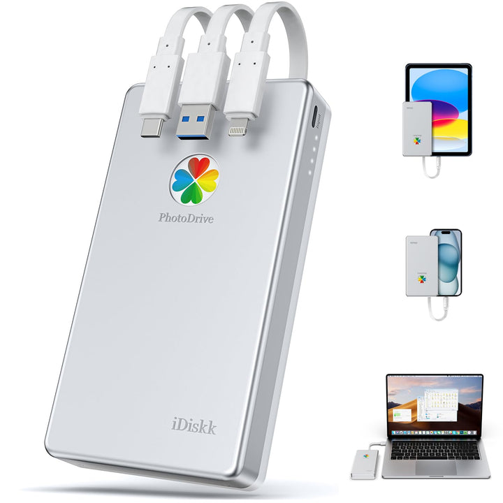 iDiskk 2TB (2000GB) Lightning Externe Festplatte, 【MFi-zertifizierte】 -Speicherplatz 3-in-1 USB-C Tr
