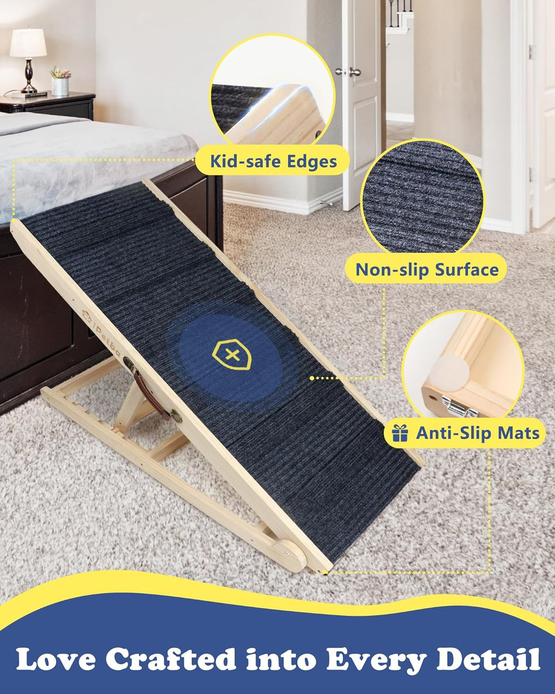 Hunderampe Bett Sofa für Kleine und Grosse Hunde Klappbar Rampe Hund Katzen Einstellbar 30-60 cm, bi