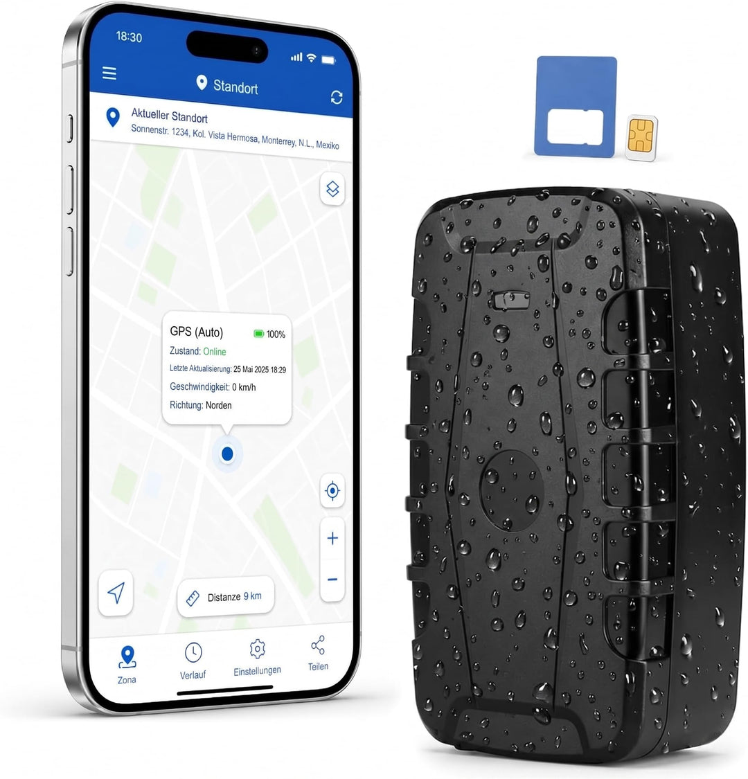 Winnes GPS Tracker Auto Ohne ABO, 4G GPS Tracker mit Magnet, Echtzeit Ortung per APP, 20000mAh Auto