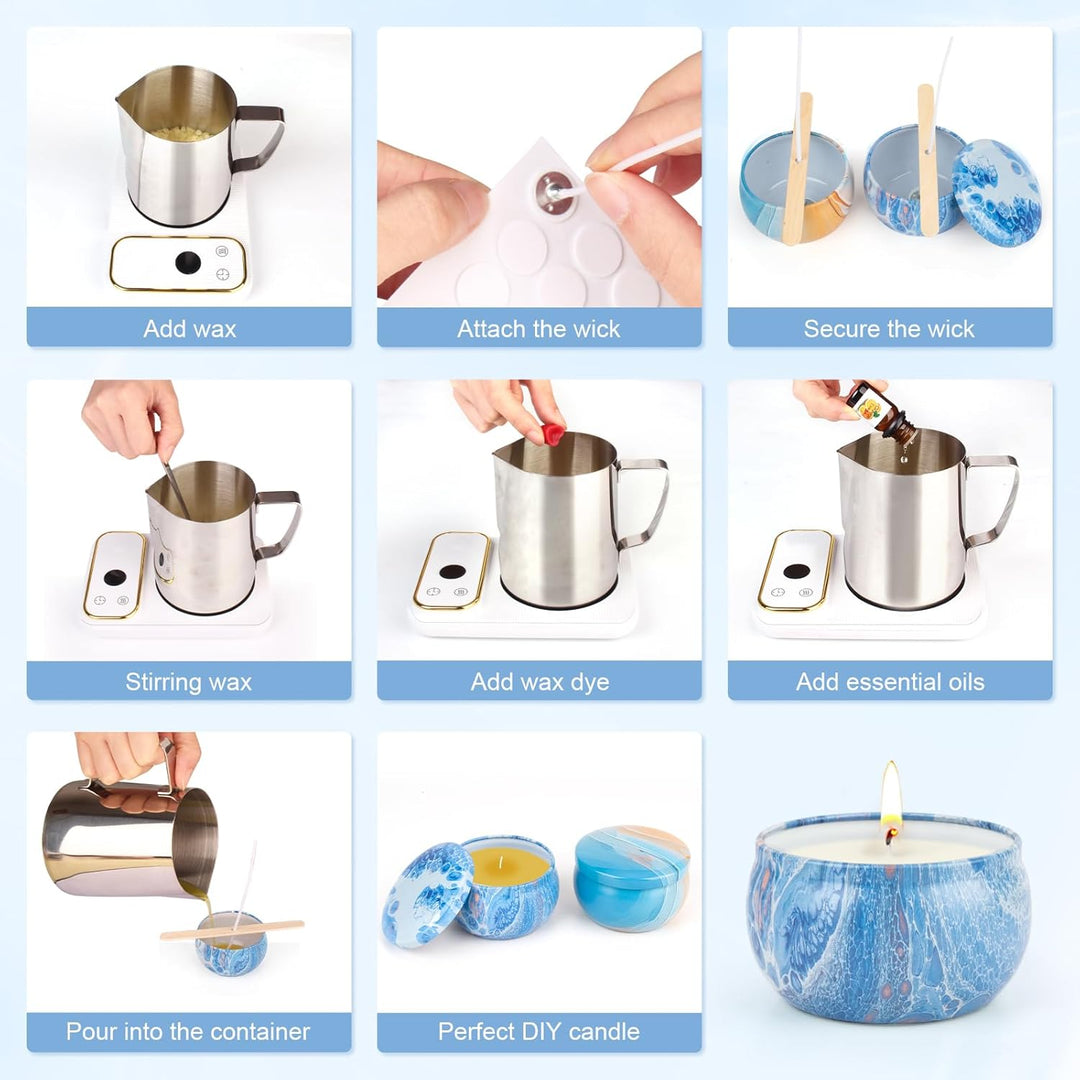 Kerzen Selber Machen Set, Kerzenherstellung Kit, Duftkerze Geschenke Set mit 480g Bienenwachs,9 Kerz