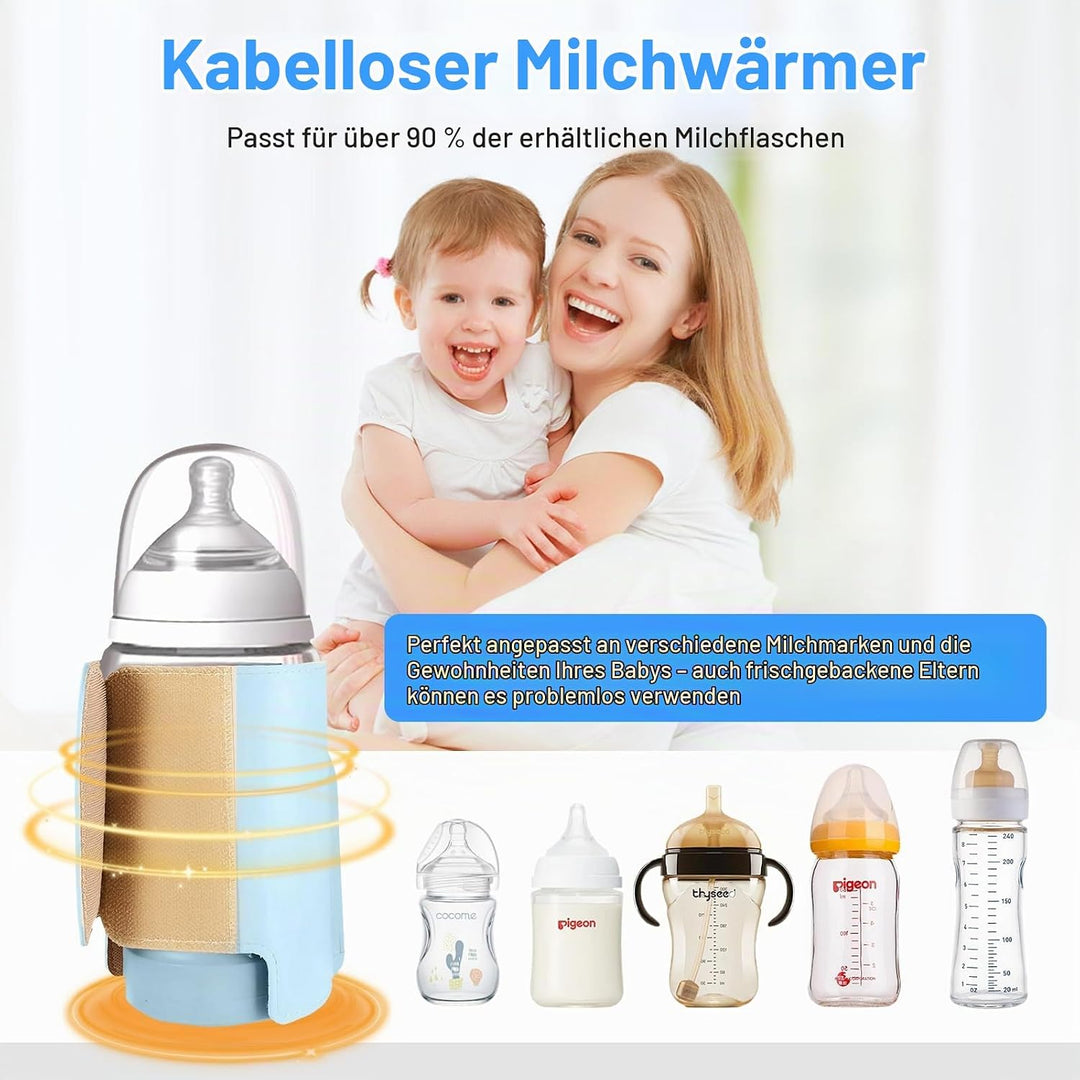 Flaschenwärmer Baby mit 6-Temperaturstufen (38°C-50°C), Tragbarer Flaschenwärmer Akku mit LCD-Displa