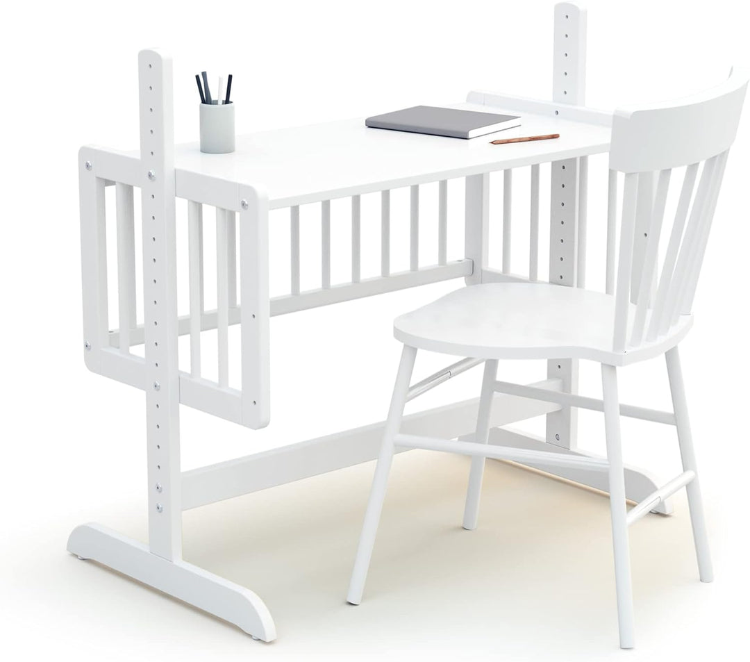 AT4 - Wiege Babybett Beistellbett Holz mit Matratze Essentiel Weiss | 5 in 1 Wiege |MassivHolz | Höh