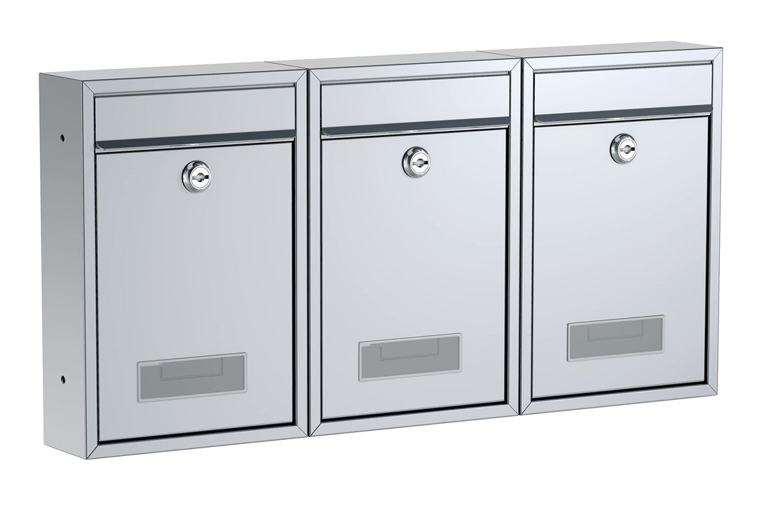 BASI | 3er Set Briefkasten | Wandbriefkasten Kompaktbriefkasten | DIN B5 | Namensschild jeweils 2 Sc