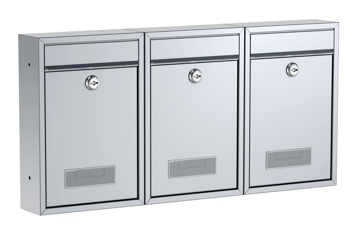 BASI | 3er Set Briefkasten | Wandbriefkasten Kompaktbriefkasten | DIN B5 | Namensschild jeweils 2 Sc