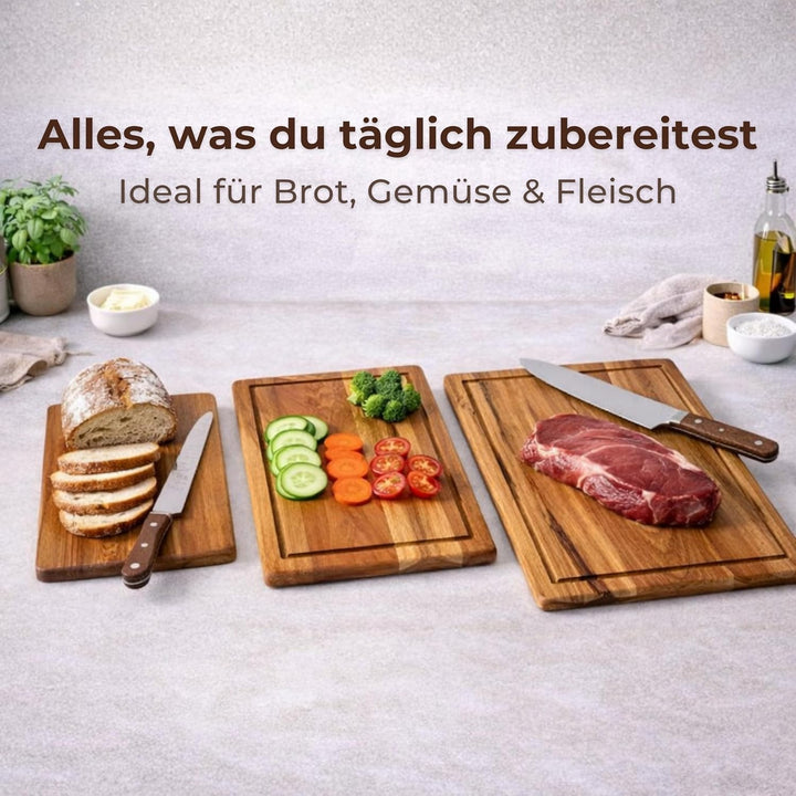 Schneidebrett Holz Set (3er) aus Akazienholz (40x33 / 35x28 / 28x20 cm) - Schneidebretter für die Kü