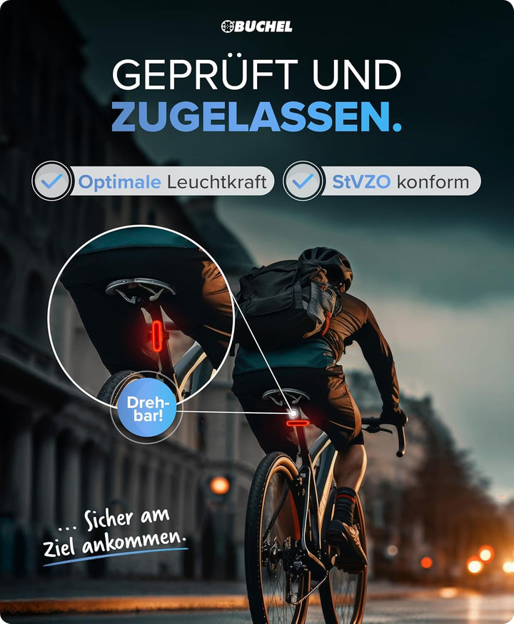 BÜCHEL Fahrradlicht Set - USB-C Fahrrad Lichter LED Set mit 8h Leuchtdauer & Kontrollanzeige - Front