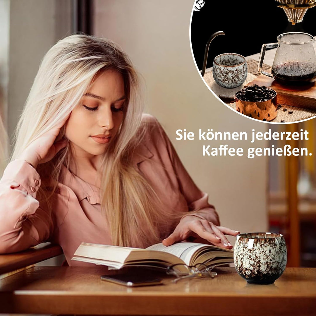 Espressotassen Set, 5 x 110ml Mini Espressotassen, Dickwandig Tassen aus Steingut, Keramik Kleine Ka