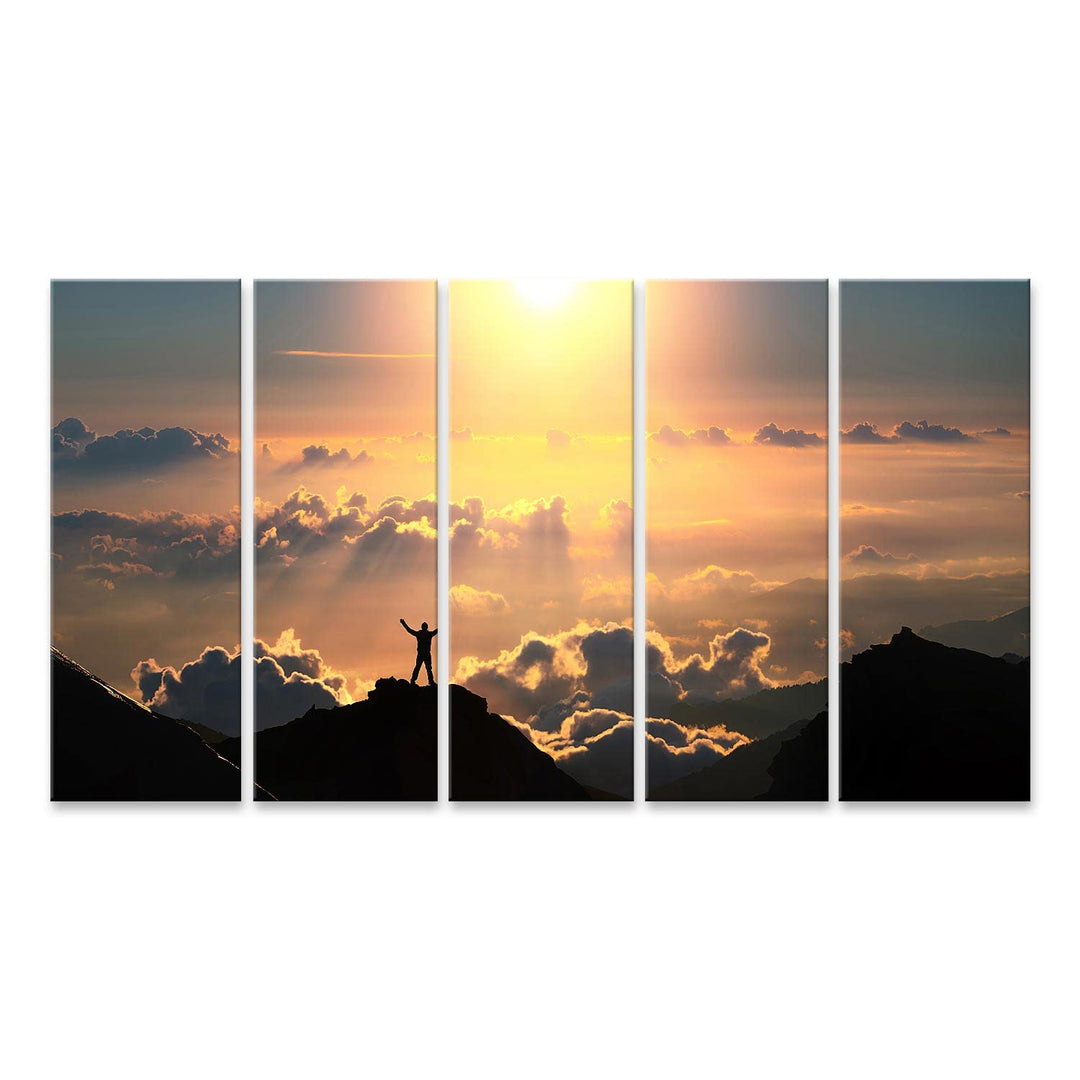 islandburner Bild auf Leinwand Person Auf Berggipfel Über Den Wolken Bilder Wandbilder Poster Leinwa