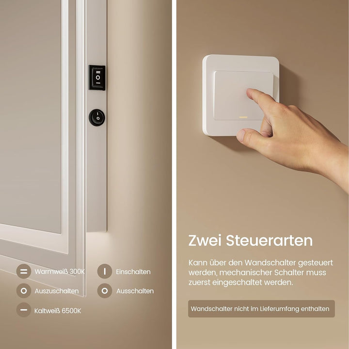 EMKE LED Badspiegel mit Beleuchtung 120x60cm LED Badezimmerspiegel Warmweisses Licht und Kaltesweiss