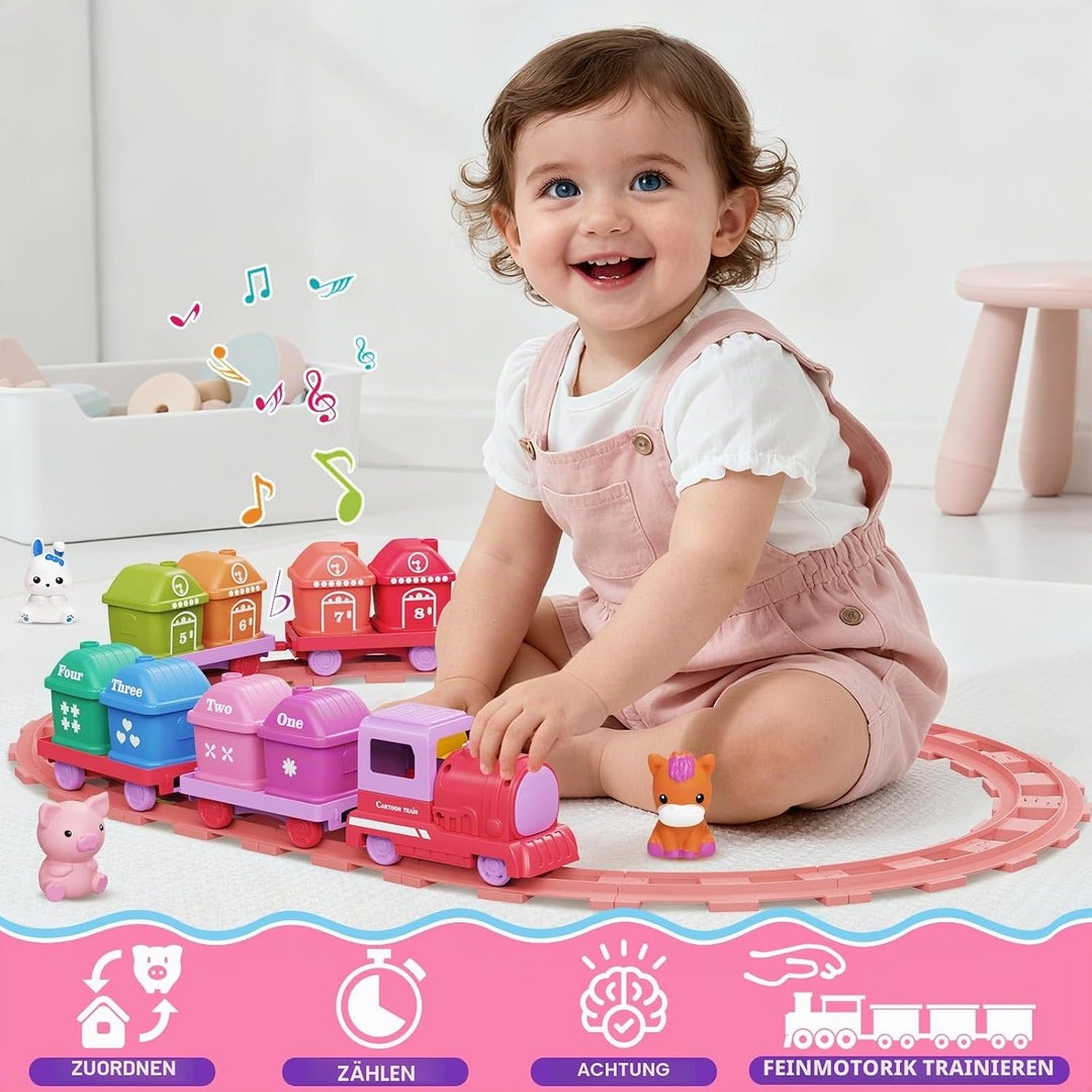 Eisenbahn-Set in Rosa für Kleinkinder – Lernspielzeug ab 1 Jahr (ideal für 1-3 Jährige Mädchen), Sch