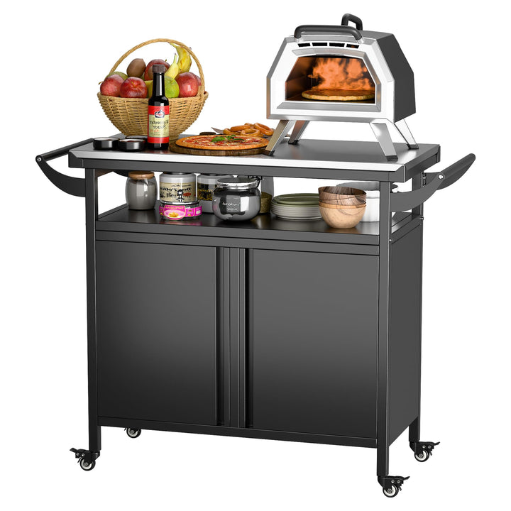 Grillwagen Grilltisch, Pizzatisch mit 4 Rollen,304 Tischplatte aus Edelstahl,Rollwagen zum Grillen,