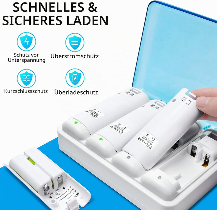 TechKen Wii Akku Ladegerät Set,Wii Remote Controller Ladestation Docking Station Wii Charger Mit 4 x