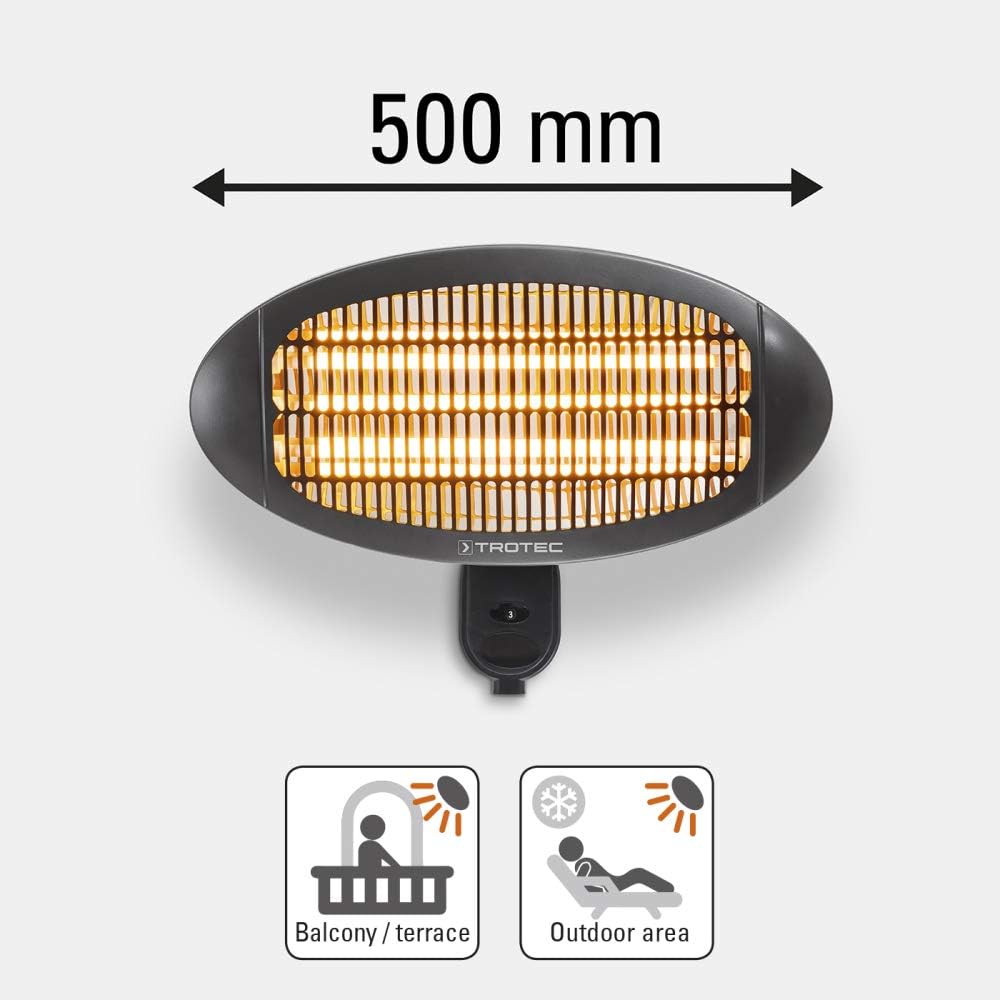 TROTEC Terassenheizstrahler Infrarot IR 2000 S – Heizleistung 650 W / 1300 W / 2000 W – Standgerät,