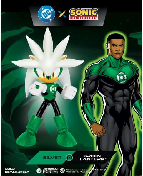 Sonic The Hedgehog DC x Sonic Silver als Green Lantern, 13 cm grosse Actionfigur, offiziell lizenzie