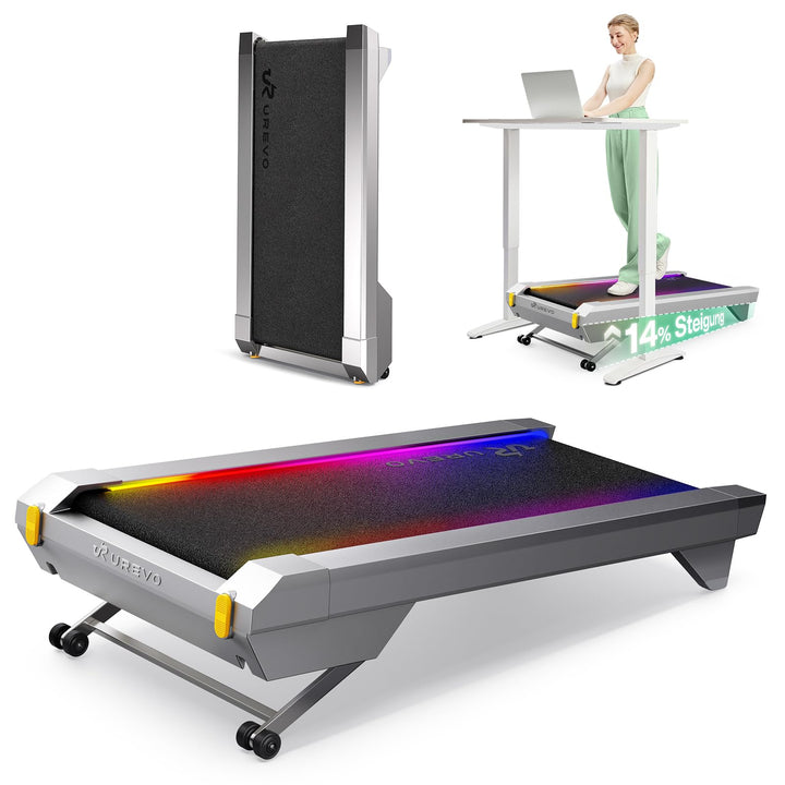 UREVO CyberPad Smart Walking Pad mit 14% Automatik-Steigung, Schlankes Untertisch-Laufband für Fitne