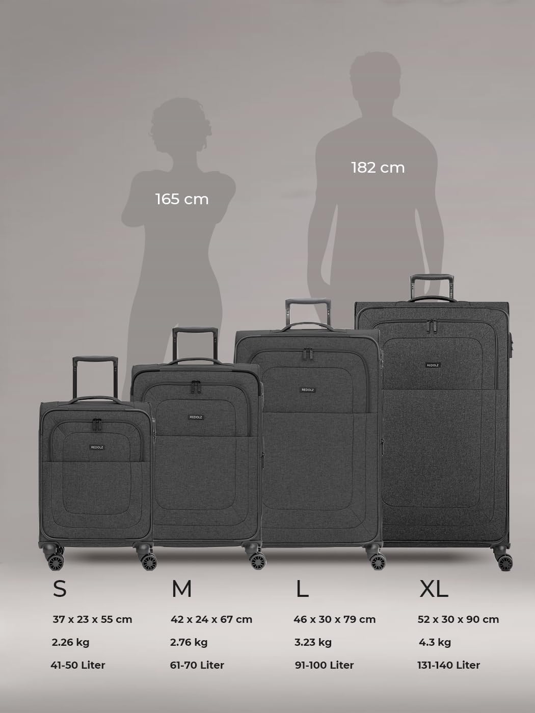 REDOLZ Koffer-Set 3-teilig für Damen & Herren | leichte & stabile Reise-Trolleys, hochwertiges Softc