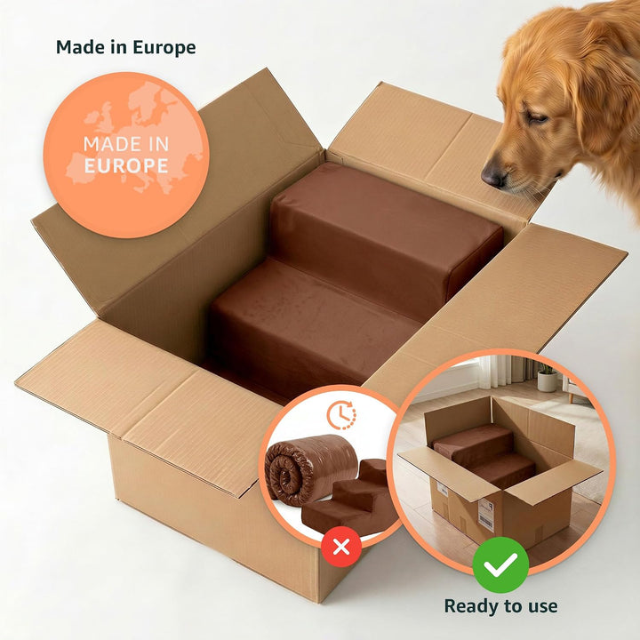 murando Hundetreppe für Kleine Hunde 3 Stufen 30 cm, Samt - Honiggelb | Haustiertreppe für Bett, Sof