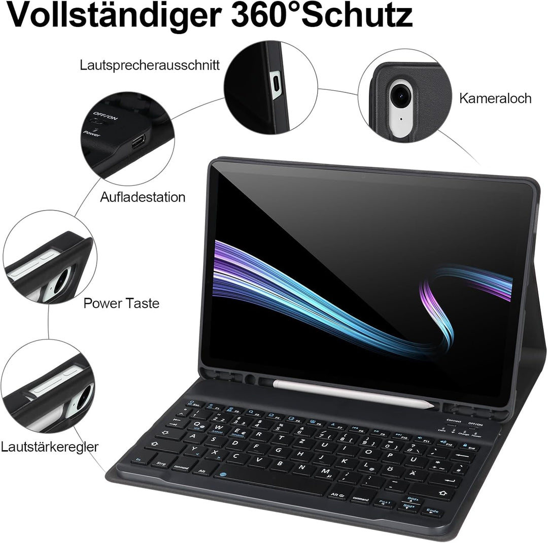 Tastaturhülle für Samsung Galaxy Tab S10 Lite/S10 FE/S9 FE/ S9,11 Zoll, 2025/2023, abnehmbare drahtl