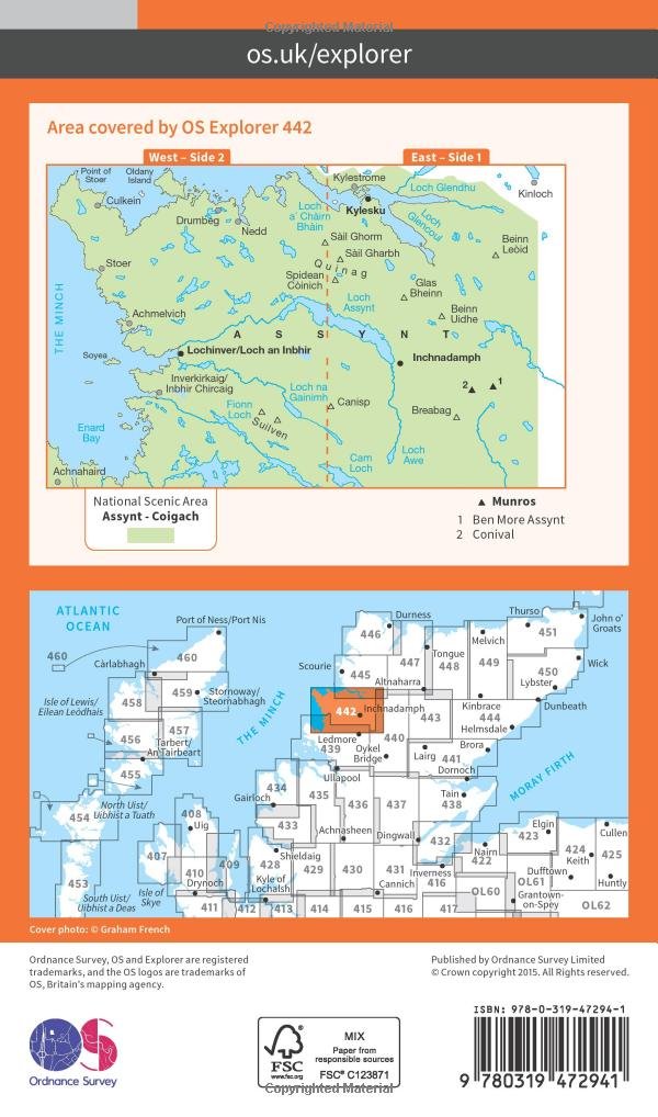 Assynt and Lochinver (OS Explorer Active Map, Band 442), Karte
