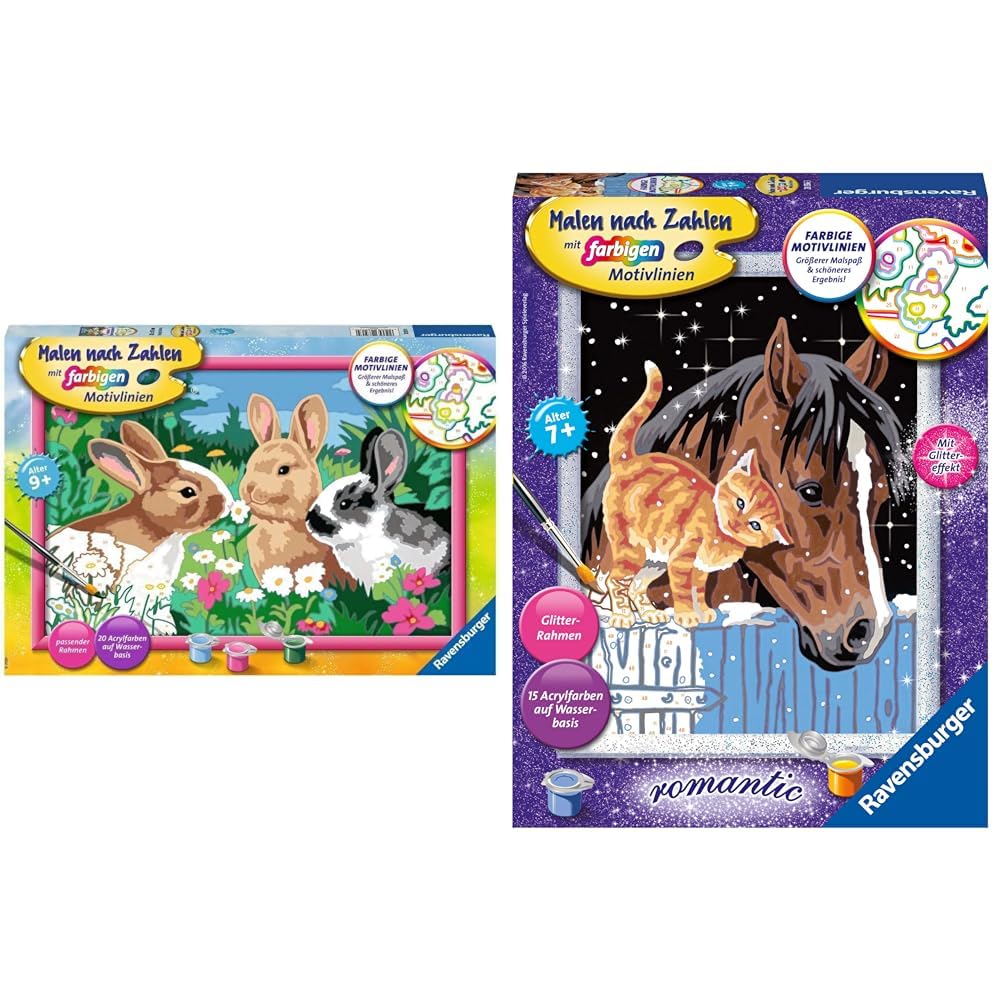 Ravensburger Malen Nach Zahlen - Putzige Häschen für Kinder Ab 9 Jahren & Fohlen Mit Kätzchen für Ki
