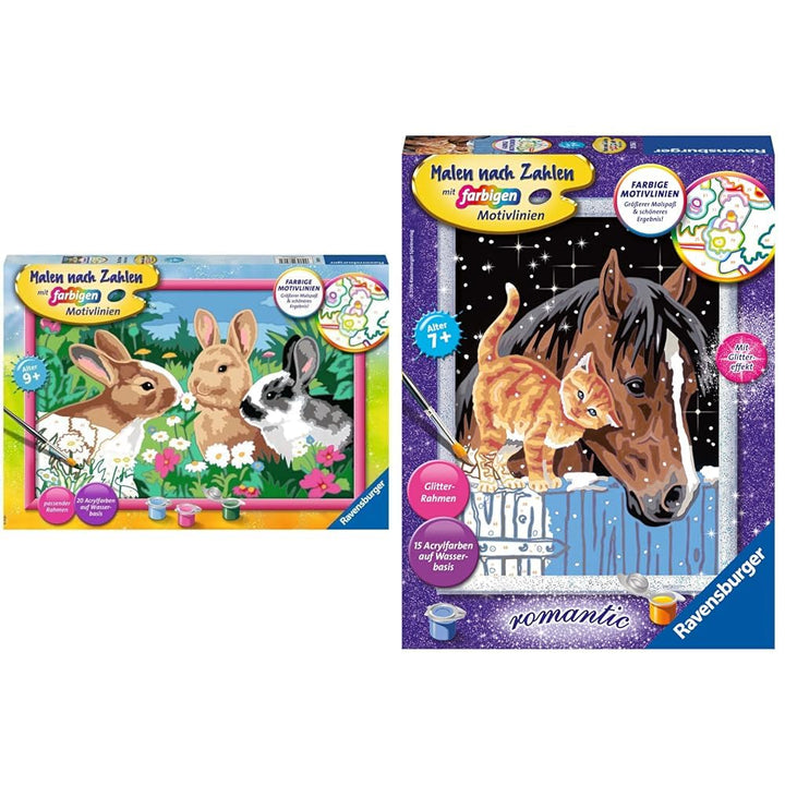 Ravensburger Malen Nach Zahlen - Putzige Häschen für Kinder Ab 9 Jahren & Fohlen Mit Kätzchen für Ki