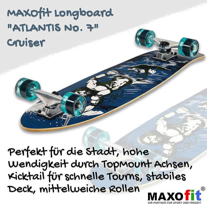 MAXOfit Longboard in verschiedenen Designs mit hochwertigen Ahorn/Bambus Decks für Anfänger und Fort