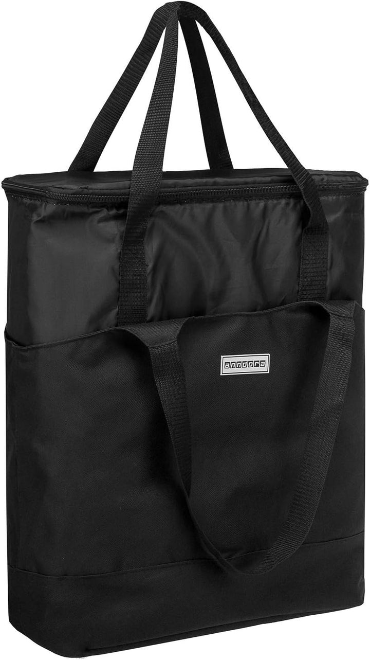 anndora 2 in 1 Einkaufstasche mit Isoliertasche - doppeltes Volumen - Farbwahl Schwarz, Schwarz