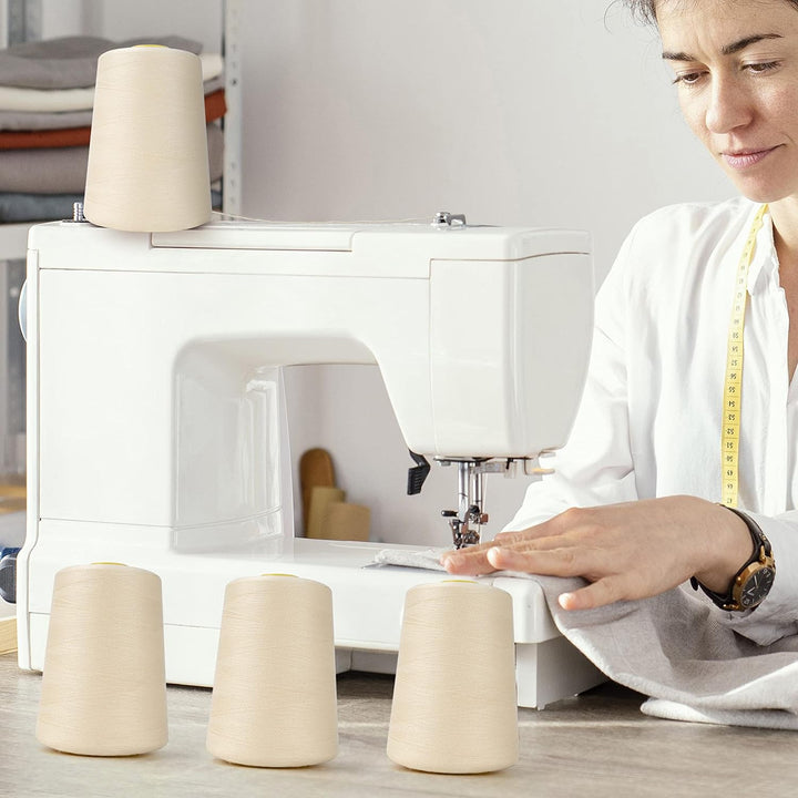 Curtzy Nähgarn Set Polyester Nähgarn Nähmaschine in Beige (4 Stk) – 11cm Garn für Nähmaschine Faden