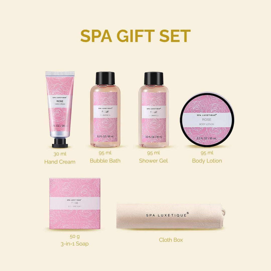 SPA LUXETIQUE Bade Geschenkset für Frauen-6tlg Pflegeset Rosenduft in Reisegrösse Duschgel, Bodyloti