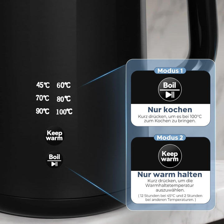 Bear Electric Kettle 1800W-2200W 1.7L 45°C ~ 100°C Kettle with 6 Temperature Controls, Automatic Shu