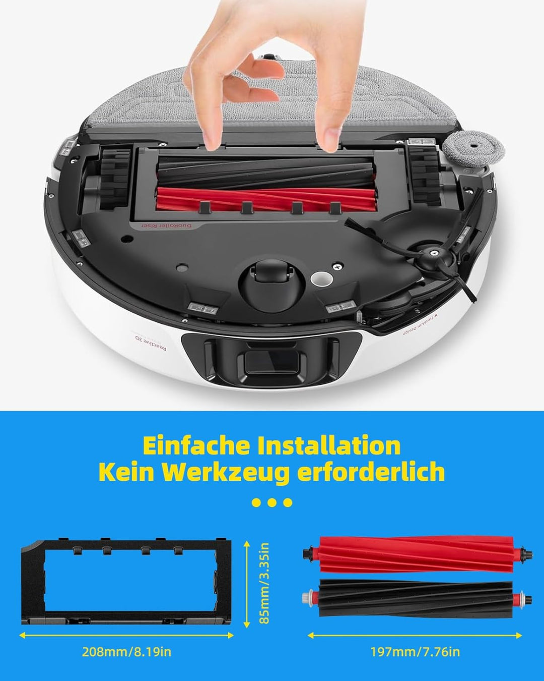 4 Stück Hauptbürste Zubehör für Roborock S8 Maxv Ultra, 2 Hauptbürste 1 Hauptbürstenabdeckung 1 Klei