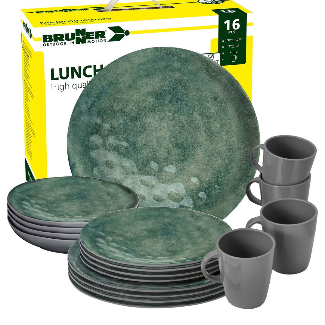 BRUNNER Campinggeschirr Melamin 2-4 Personen (Set: 8, 12, 16 oder 36 Teilig) - Venetian SEA Green -