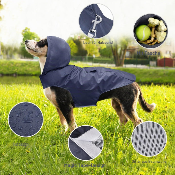 Idepet Regenmantel für Hunde mit Kragenloch Wasserdicht Reflektierend Winddicht Poncho Regenjacke mi
