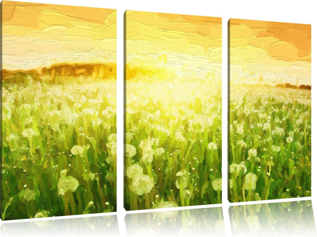 Pixxprint Pusteblumen Sonnenuntergang als Leinwandbild/Grösse: 3 Teilig (120x80 cm) cm/Wandbild/Kuns