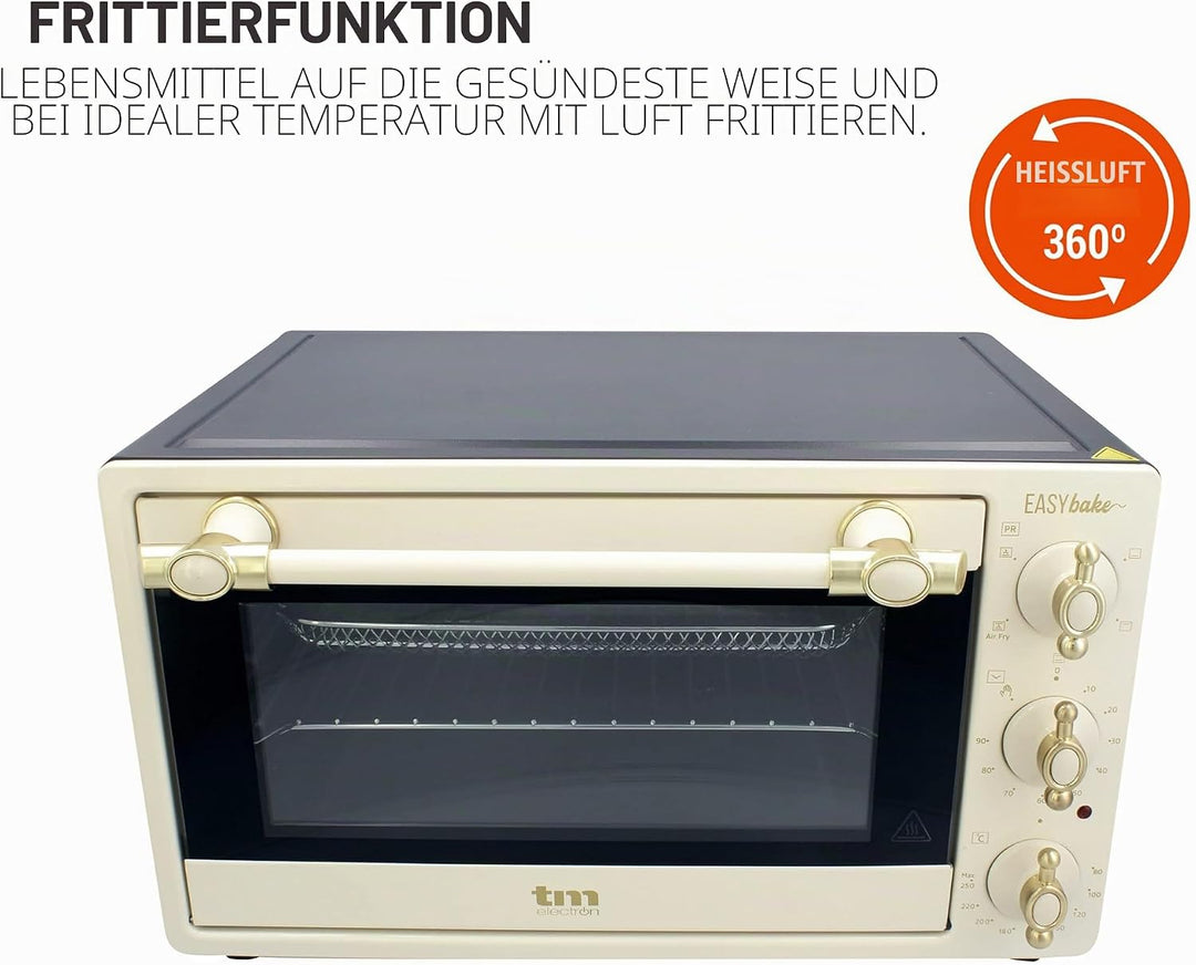TM Electron EASYBAKE TMPHO020REB Mini Backofen Retro Design mit Fritteuse Funktion ohne Öl, 20 Liter
