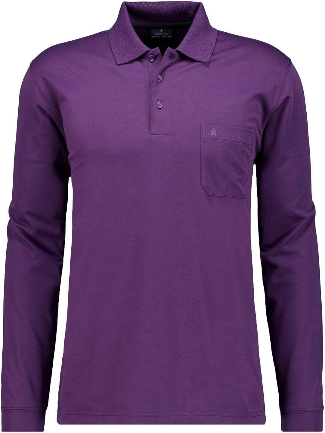 RAGMAN Herren Softknit-Polo mit Brusttasche, Langarm L Aubergine-487, L Aubergine-487
