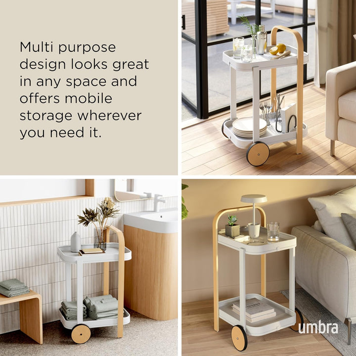 Umbra Bellwood Barwagen, Servierwagen und Beistelltisch mit 2 Etagen und herausnehmbaren Metall Tabl